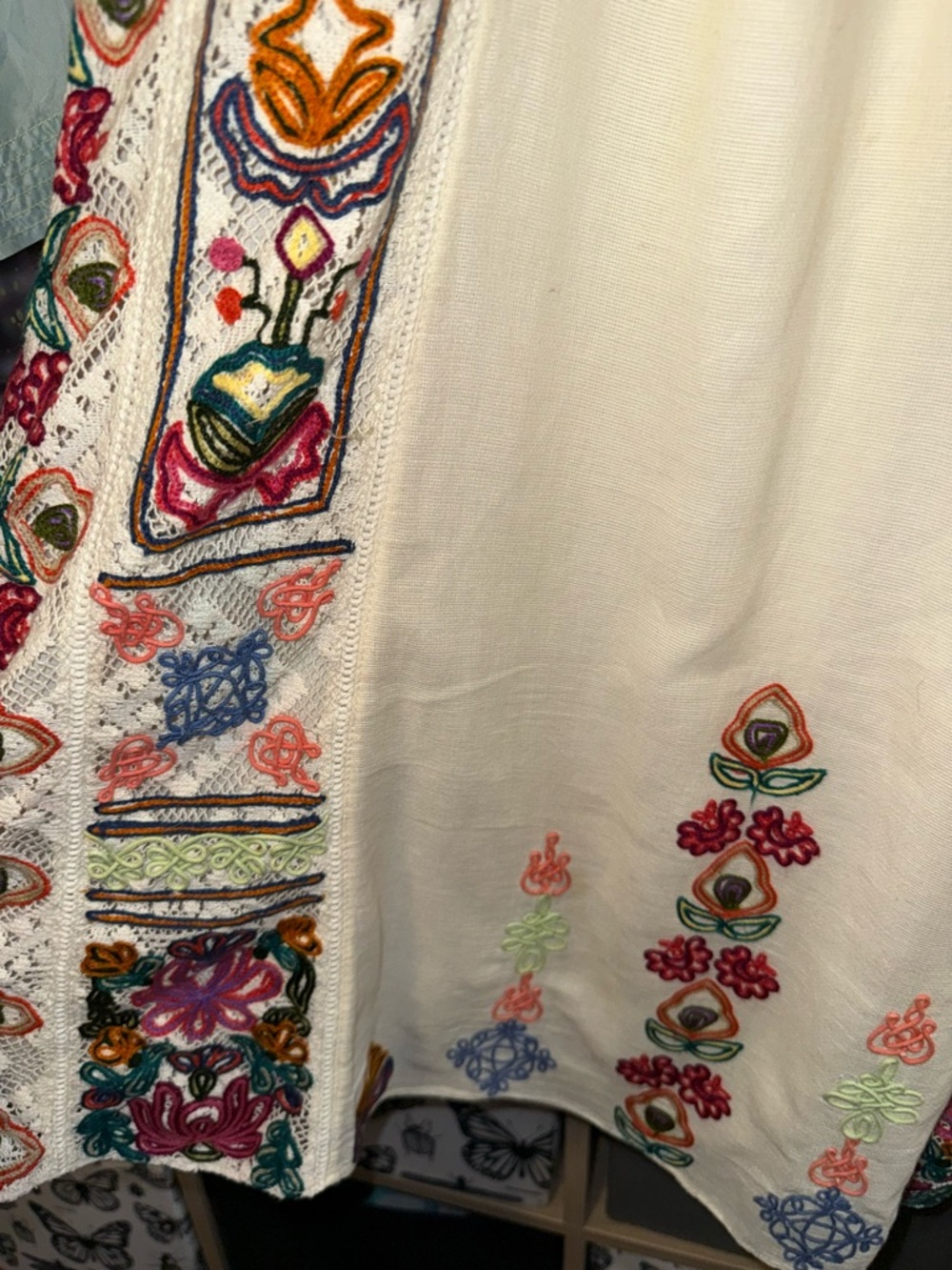 Anthropologie Khavita Bhartia Cream Midi Dress with Multicolor Floral Embroidery - Picture 9 of 13